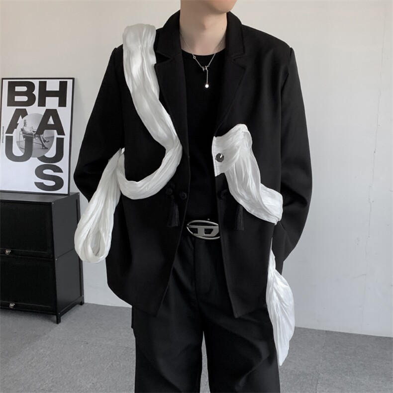 舞台表演明星同款演唱会新中式飘带西服潮流结婚男女垫肩西装外套,男装西服套装,星座909