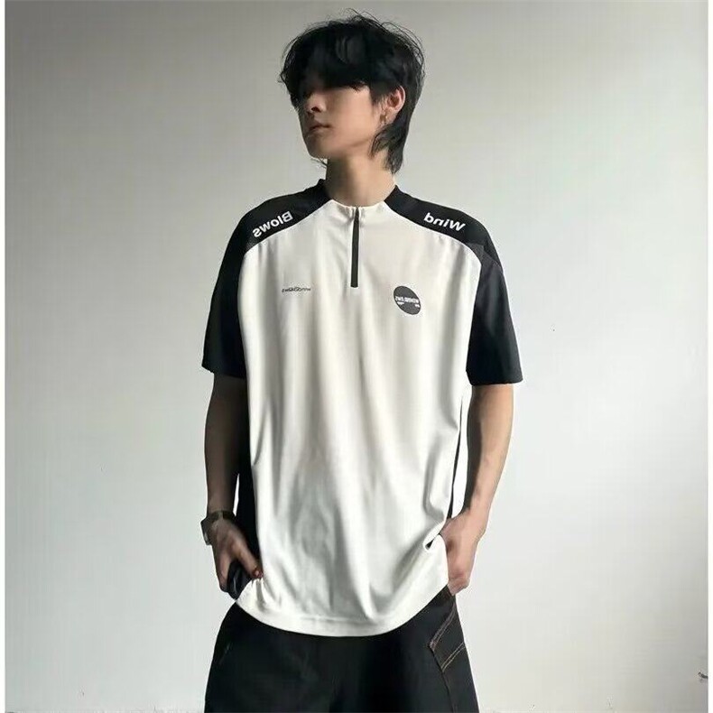 美式球衣风半拉链T恤男生夏季青少年冰丝速干健身运动短袖训练服,男装T恤,星座603-2