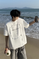 设计感垫肩短袖t恤男潮牌欧美小众原创高级美式高街夏重磅五分袖，男装T恤，星座505-2（原电商A260-1)