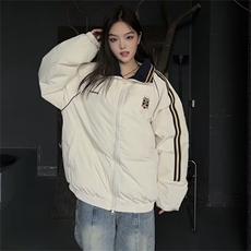 新款棉服女冬季复古藏青色宽松oversize学院风休闲百搭外套JK9003，男装棉衣，星座516A