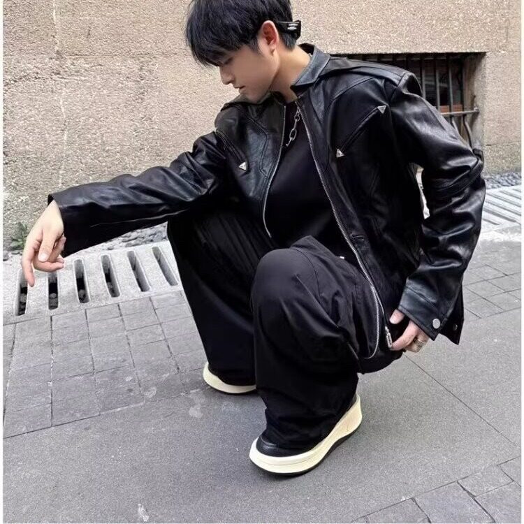 美式街头潮牌PU皮夹克男春设计感小众高街痞帅皮衣外套W5691-P81,男装夹克,星座412-2