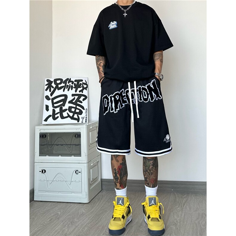 抖音品质潮流宽松篮球短裤美式字母五分裤B315-K23328-特p30控58,男装休闲裤,电商B315