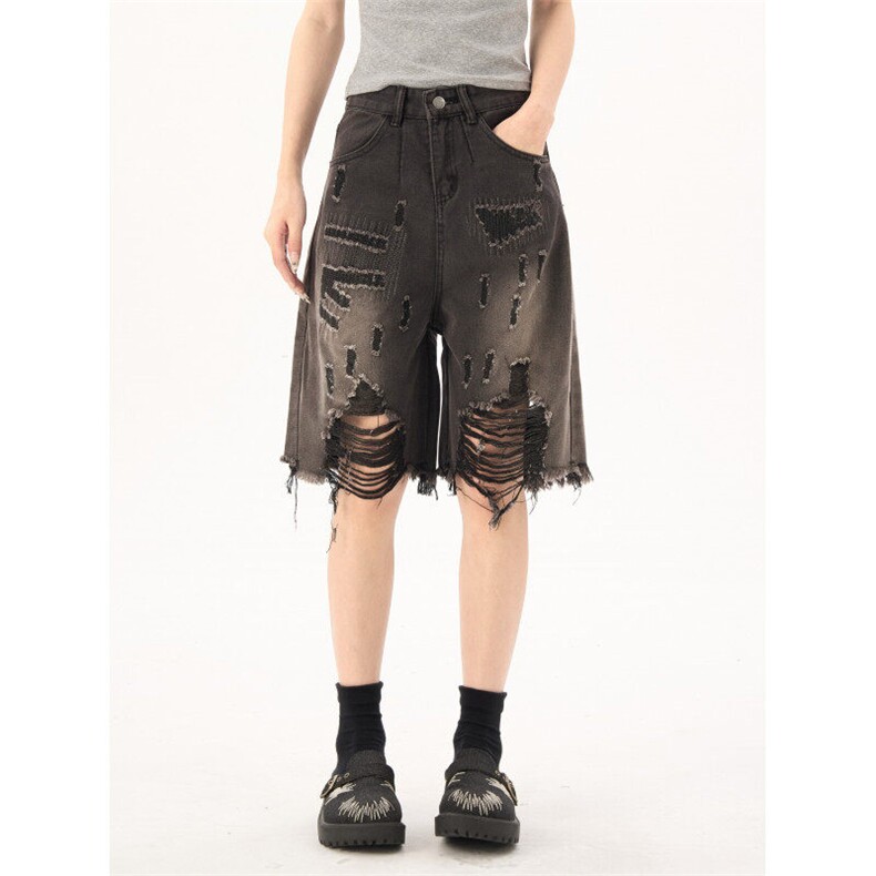 1541-P40美式渐变暗黑风流苏牛仔裤女宽松系五分裤短裤夏，女装牛仔裤，电商A306A