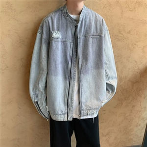54-P63 054原版质量破洞立领蓝色牛仔外套图片
