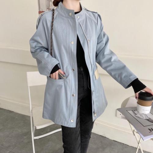 香丽迪风衣女中长款2021春装宽松圆领休闲收腰小个子气质外套,女装风衣,香丽迪1