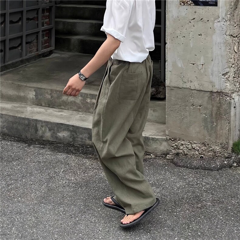 【现货量大价优】亚麻凉感休闲西裤复古宽松直筒阔腿裤K06025P55,男装西裤,星座1004（原星座815-3）