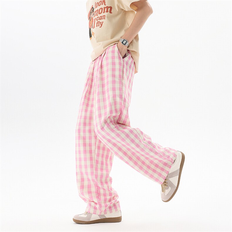 D206-1K9142P558XL-M多巴胺格子裤夏季休闲宽松直筒拖地阔腿裤男，男装休闲裤，电商D206-1