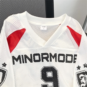 HY0657-P43秋新款V领球衣网面拼接宽松长袖T恤上衣男女潮ins情侣图片