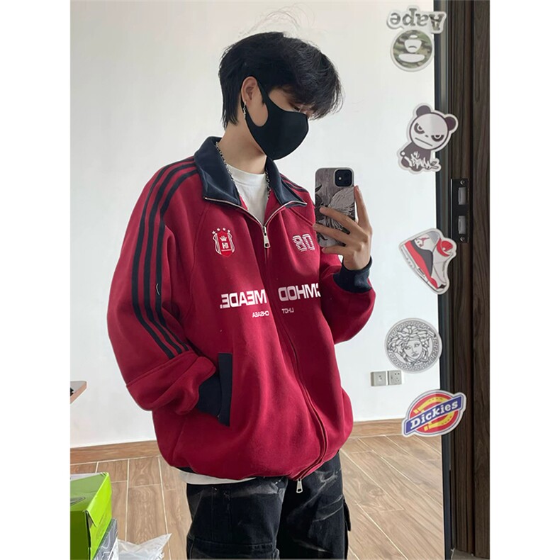 抖音得物美式高街重磅结构设计拼接织带立领印花卫衣外套ACM4201，女装短外套，电商A443