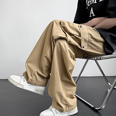 军绿色纯棉工装裤男生2025春季新款宽松直筒裤子K813P49控89，男装休闲裤，星座914-1