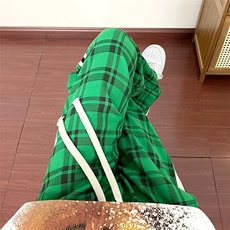 港风格子休闲裤男秋季高街ins潮牌宽松阔腿裤直筒老爹裤K199-P35，男装休闲裤，星座1008