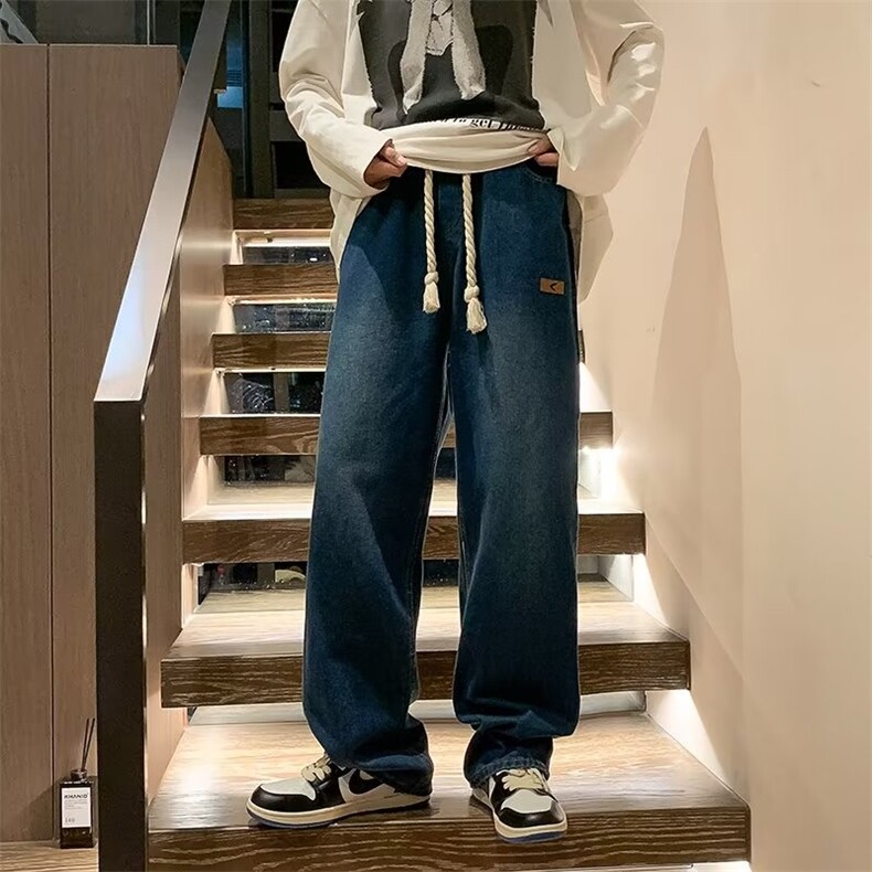 牛仔裤男款秋冬季高街vibe直筒阔腿裤子潮牌宽松时尚百搭休闲长裤图片