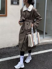 兔毛里风衣式长款衣 Size：F，女装风衣，里奈(1F)