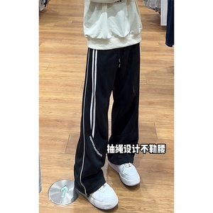 特批P33无差价2025设计感条纹撞色拼接运动卫裤男时尚拖地裤K1699图片