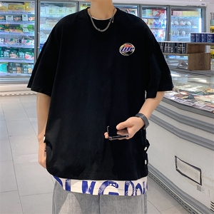 数据！设计感拼接撞色短T恤夏季宽松休闲男上衣XT226-P45控68图片