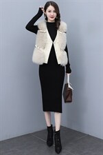 芷墨2021新款冬季时尚拼接短款皮草马甲气质韩版保暖无袖洋气坎肩，女装皮草，芷墨服饰