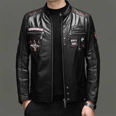 BG-F6686春秋款海宁男式头层牛皮真皮皮立领修身休闲皮夹克，男装皮衣，电商B360A（原721A）