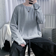 910A-B9秋装新款纯色T恤男女打底衫不规则设计百搭长袖潮，男装T恤，星座910A