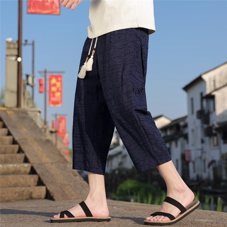风八分裤男潮流男士宽松棉麻休闲裤夏季个性A266-1-KZ881-P60图片