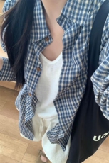 网图】B221美式ins高街暗黑宽松格子长袖衬衫SY2546-特P30控59，男装衬衫，电商B221