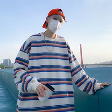 Q425-P28秋季新品卫衣圆领宽松撞色条纹套头衫情侣款学生外套，男装卫衣，星座911-1