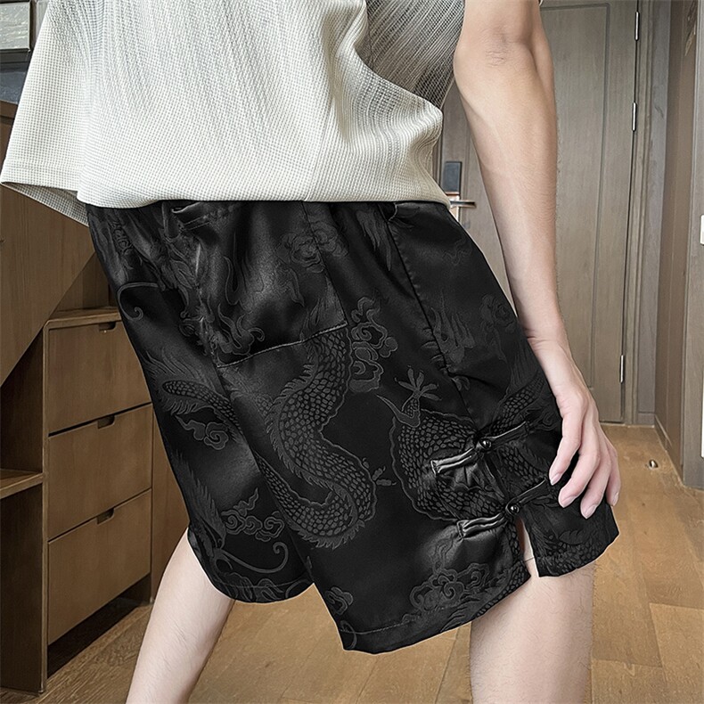 2024新中式龙纹盘扣五分裤短裤5分裤子A057-K377-特P35，男装牛仔裤，电商A057