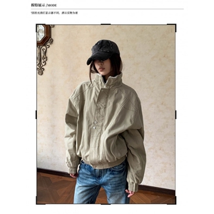 美式解构缉明线立领工装夹克秋冬款加绒加厚廓形棉服男女图片
