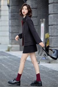 时尚撞色双面绵羊毛外套女2025秋冬新款宽松显瘦气质翻领毛呢大衣图片