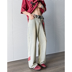美式三条杠牛仔裤男cleanfit潮牌条纹设计感阔腿裤子N01139-P48，男装牛仔裤，星座308B-2