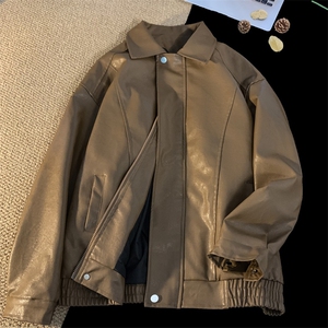 抖音直播！pu皮衣机车服宽松夹克男 CP40-特p65 控价：118图片