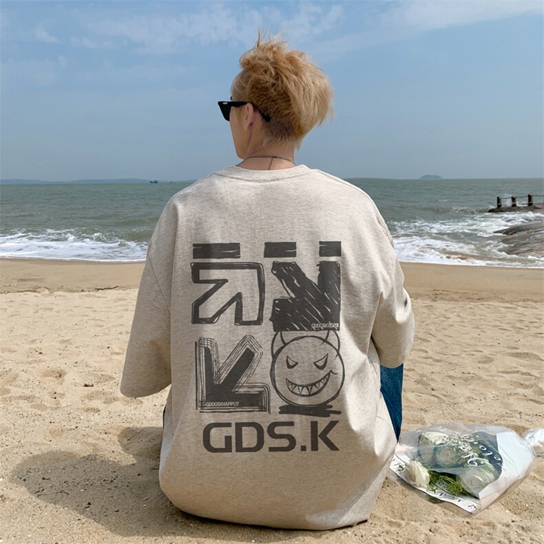 已注册/夏季外景纯棉新款港风宽松短袖T恤男潮休闲体恤DT9689/P25图片