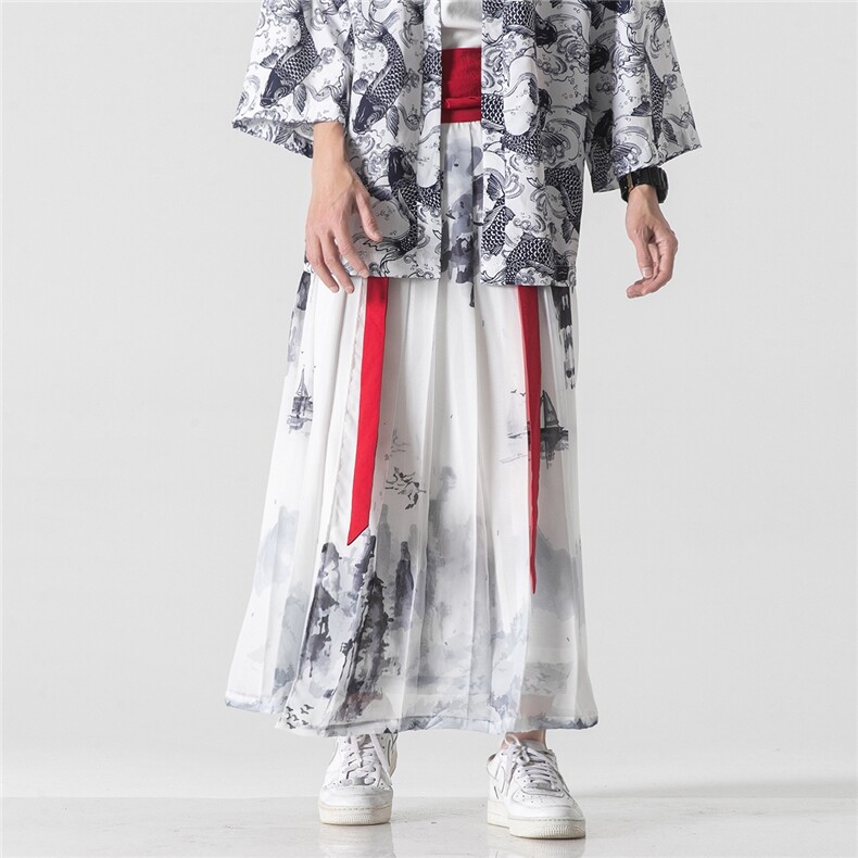 夏季风汉服古风宋裤仙气一片式裙裤百褶马面裙情侣K180/P75,男装民族服装,电商A221A