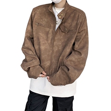 美式复古做旧棕色机车服皮衣外套男秋冬加棉小众感短款垫肩夹克衫，男装皮衣，星座505-2（原电商A260-1)