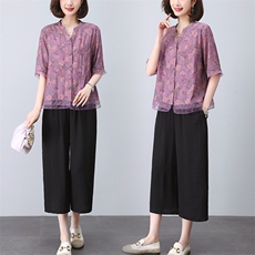 时尚洋气减龄妈妈装两件套女2025夏季新款休闲宽松显瘦哈伦裤套装，女装套装/套裙，璐依舞