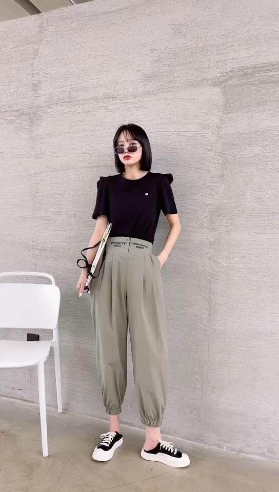 欧韩夏季t恤，，字母高腰小脚裤，女装，晶莉莱