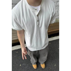 亨利领夏季纯棉美式潮牌潮流宽松百搭衣服慵懒风炸街帅气DT12 P35图片