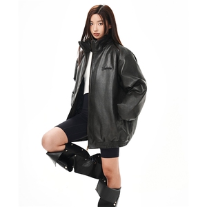 美式重磅pu皮棉衣棉服朋克宽松加厚外套 225-2-Y210-P150图片