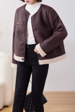 韩系仿羊羔毛外套女秋冬季2024年新款高级感麂皮绒皮毛一体夹克上衣，女装羊羔毛/颗粒绒，江南女神