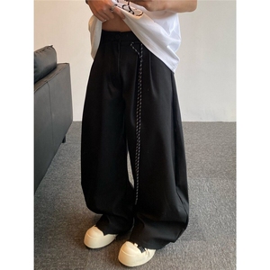 夏美式通勤垂感黑色弯刀西裤男女直筒宽松阔腿休闲长裤K6476-P46图片