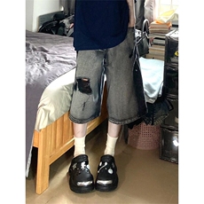 水洗破洞复古7分工装牛仔短裤宽松直筒男女阔腿七分中裤NK2611，男装牛仔裤，星座1116A（原606A-3）