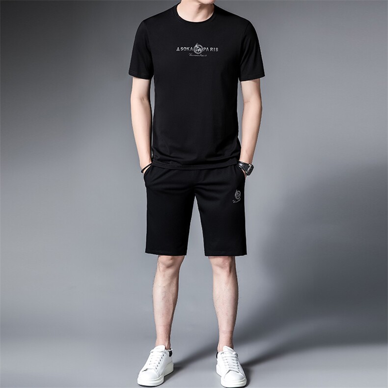 夏季新款套装男2022宽松薄款短袖冰丝套装男休闲时尚百搭夏装,男装T恤,电商B212（原钱塘6029）