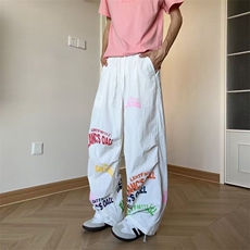 休闲裤男女韩版潮流字母阔腿帅气2025夏季ins新款长裤K6426-P43，男装休闲裤，星座412-3