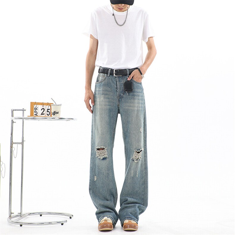美式复古水洗破洞牛仔裤潮牌宽松休闲百搭牛仔裤，男装牛仔裤，星座410-6（原星座1304-1）