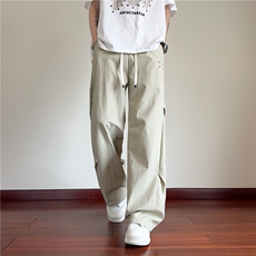 美式伞兵裤男生秋季高街褶皱设计感户外运动裤复古宽松大码弯刀裤，男装休闲裤，电商B315