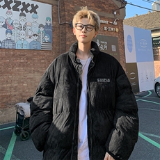 麂皮绒复合棉服宽松棉衣加厚印花棉袄面包服MY8698/特P90黑色，男装棉衣，电商A094