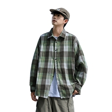 25年春季格子衬衫长袖大码宽松落肩现货DS-C323-1-2368-特批30，男装衬衫，电商C323-1