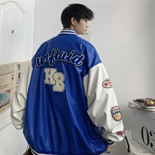 2035-P85港风春秋新款夹克男字母刺绣港风棒球服宽松休闲PU皮外套，男装夹克，星座1109-2