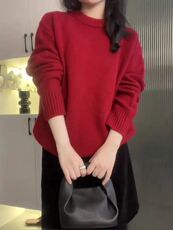 秋季新款舒适显瘦时尚百搭五针圆领针织衫，女装羊毛衫，恒恩羊绒