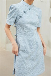 现货夏季新款复古盘扣显瘦连衣裙,女装连衣裙,觅处