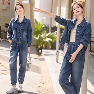 新中式牛仔套装女2025春秋新款欧货复古休闲时尚显瘦减龄两件套潮图片